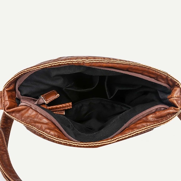 Rust Brown Vegan Leather Zipper Crossbody Bag - Picture 2 of 7